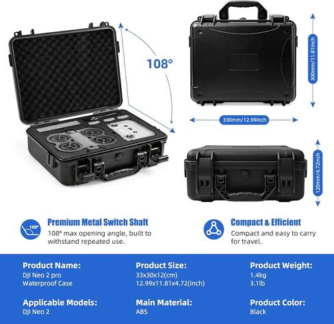 حافظة DJI NEO2، حافظة صلبة مضادة للماء ومقاومة للانفجار مع حزام كتف وملصقات عاكسة للضوء، حقيبة حمل خارجية لطائرة DJI NEO2 بدون طيار وملحقاتها، صندوق سفر صلب محمول in Kuwait