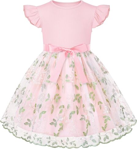 Cubear Toddler Tutu Dress Girls Tulle Party Princess Dress Embroidered Waist Ribbon Skirt Summer Birthday Outfit 3-8Y in Kuwait