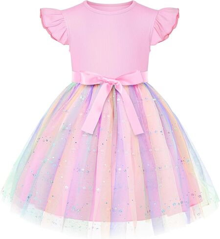 Cubear Toddler Tutu Dress Girls Tulle Party Princess Dress Embroidered Waist Ribbon Skirt Summer Birthday Outfit 3-8Y in Kuwait