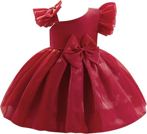 OBEEII Toddler Flower Girl Dress Wedding Pageant Party Flutter Sleeve Prom Dress Formal Birthday Baptism Bow Ruffle Ball Gown in Kuwait