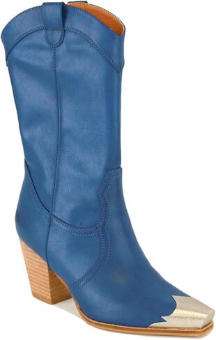 Beast Fashion Western Metal Toe Boots for Women Cowgirl Boots Mid Calf Boots Stacked Heel Back Zipper Boots Cowboy Boots in Saudi Arabia