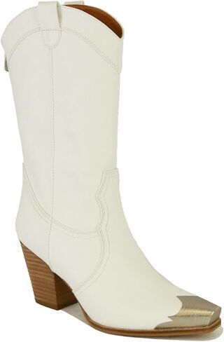 Beast Fashion Western Metal Toe Boots for Women Cowgirl Boots Mid Calf Boots Stacked Heel Back Zipper Boots Cowboy Boots in Saudi Arabia