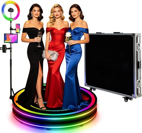 360 Photo Booth Machine, Automatic Slow Motion Rotating Camera Booth with APP Remote Control, Custom Logo, RGB Ring Light & Flight Case for Parties & Events (100cm/39.4inch) in Kuwait