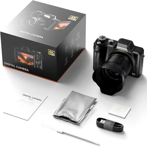 Digital Camera, FHD 4K Digital Point and Shoot Camera with 16X Zoom Anti Shake, 48MP Compact Small Camera with 32GB Card for Boys Girls Kids in Kuwait