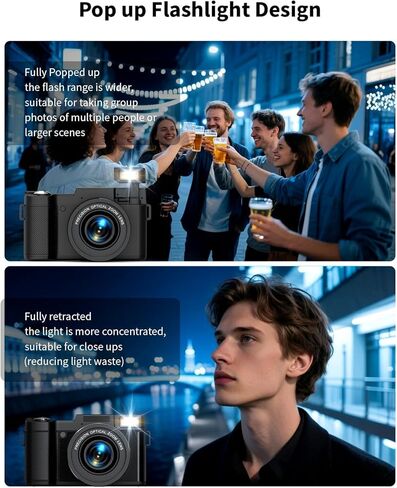 FLATIC 6K Digital Camera, 75MP Cameras for Photography with 8X Optical Zoom & Tripod, Anti-Shake Vlogging Camera with 3" 180° Flip Screen, 64GB Card, Card Reader, Vlog Cameras for Youtubers in Kuwait