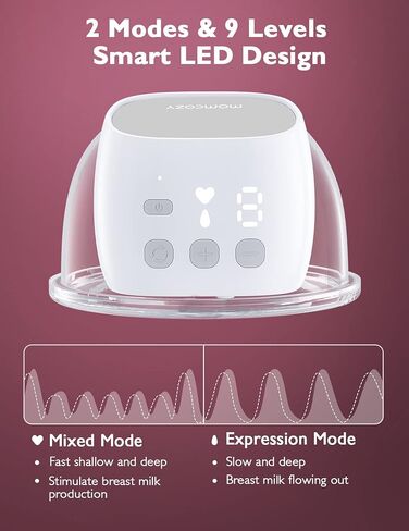 مضخة الثدي Momcozy S9 Pro يمكن ارتداؤها، مضخة كهربائية محمولة واحدة بدون استخدام اليدين، عدد 1، رمادي غير لامع in Kuwait