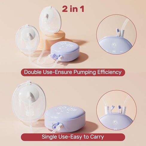NCVI Wearable Breast Pump, 2 in 1 Hands-Free Breast Pump with 4 Modes 9 Levels, Hospital-Grade Materal, BPA Free, Low Noise Portable Electric Breastfeeding Pump with 21/24mm Flange for Mom in Kuwait