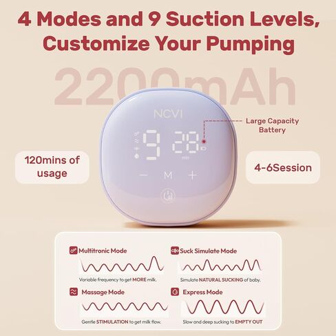 NCVI Wearable Breast Pump, 2 in 1 Hands-Free Breast Pump with 4 Modes 9 Levels, Hospital-Grade Materal, BPA Free, Low Noise Portable Electric Breastfeeding Pump with 21/24mm Flange for Mom in Kuwait