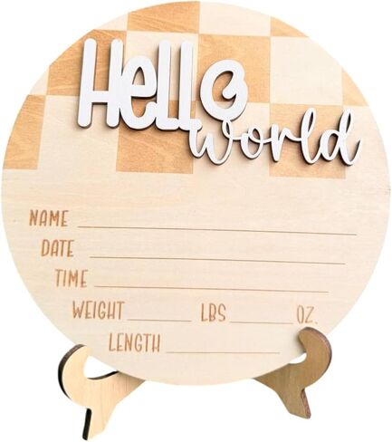 Hello World Wooden Baby Announcement Sign, Newborn Birth Stats Board with Name Date Time Weight Length, Natural Wood Nursery Decor for Boys & Girls in Kuwait