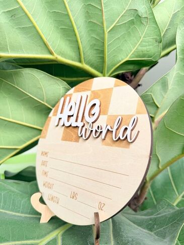Hello World Wooden Baby Announcement Sign, Newborn Birth Stats Board with Name Date Time Weight Length, Natural Wood Nursery Decor for Boys & Girls in Kuwait
