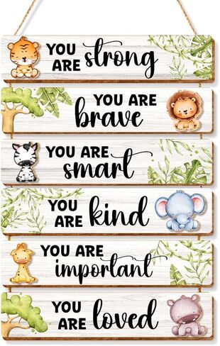 6 Pcs Jungle Animal Room Decor for Boys,Inspirational Wall Art for Kids Room,Positive Quote Wooden Hanging Signs for Kid Nursery Playroom Classroom Decor in Kuwait