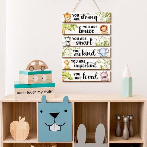 6 Pcs Jungle Animal Room Decor for Boys,Inspirational Wall Art for Kids Room,Positive Quote Wooden Hanging Signs for Kid Nursery Playroom Classroom Decor in Kuwait