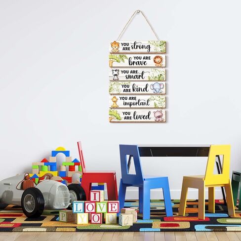 6 Pcs Jungle Animal Room Decor for Boys,Inspirational Wall Art for Kids Room,Positive Quote Wooden Hanging Signs for Kid Nursery Playroom Classroom Decor in Kuwait