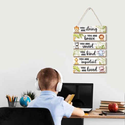 6 Pcs Jungle Animal Room Decor for Boys,Inspirational Wall Art for Kids Room,Positive Quote Wooden Hanging Signs for Kid Nursery Playroom Classroom Decor in Kuwait