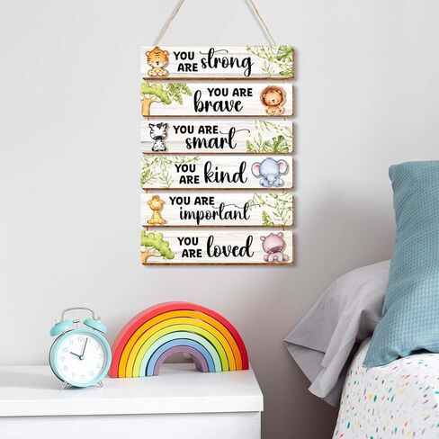 6 Pcs Jungle Animal Room Decor for Boys,Inspirational Wall Art for Kids Room,Positive Quote Wooden Hanging Signs for Kid Nursery Playroom Classroom Decor in Kuwait