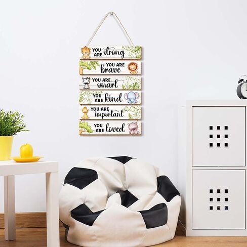 6 Pcs Jungle Animal Room Decor for Boys,Inspirational Wall Art for Kids Room,Positive Quote Wooden Hanging Signs for Kid Nursery Playroom Classroom Decor in Kuwait
