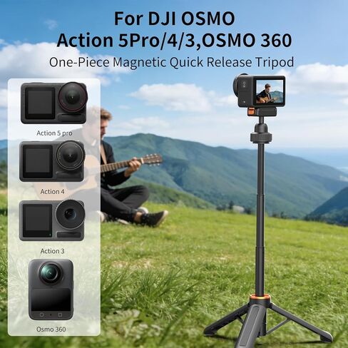 VRIG 40 سم / 15.7 بوصة عصا سيلفي تلسكوبية ثلاثية القوائم لـ DJI Osmo Action 5 Pro/ 4/ Osmo 360، AC-79 Action Camera Vlog Handle Grip مع محول تركيب مغناطيسي سريع التحرير برأس كروي in Kuwait