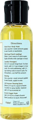 Claya Unscented Liquid Castile Soap – Organic Ingredients, Biodegradable, Gentle for Sensitive Skin and Versatile Use (Travel Size 2 fl oz) in Kuwait