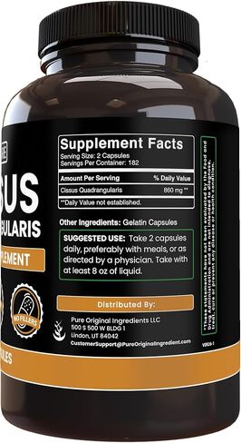 مكونات أصلية نقية Cissus Quadrangularis (365 كبسولة) خالية من المغنيسيوم أو حشو الأرز، نقية دائمًا، تم التحقق منها معمليًا in Saudi Arabia