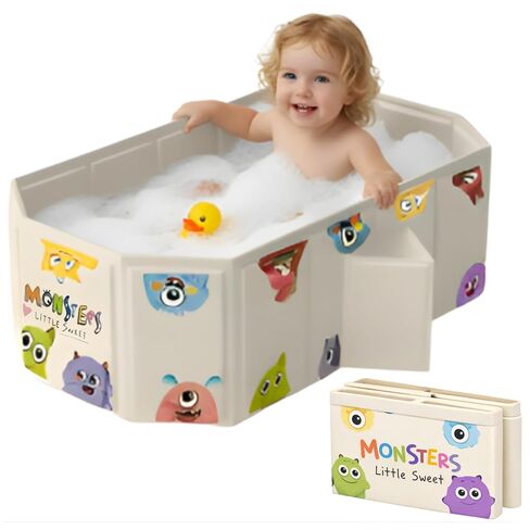 OhSoBig Collapsible Toddler Baby Bathtub - Foldable Portable Tub for Shower & Home, Non-Slip Base with Cushioned Bottom, Drain Plug, Space-Saving & Travel Bath Tub in Saudi Arabia