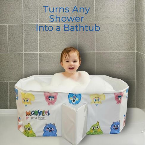 OhSoBig Collapsible Toddler Baby Bathtub - Foldable Portable Tub for Shower & Home, Non-Slip Base with Cushioned Bottom, Drain Plug, Space-Saving & Travel Bath Tub in Saudi Arabia