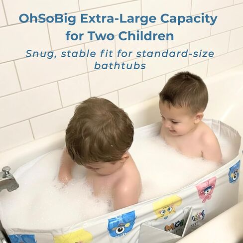 OhSoBig Collapsible Toddler Baby Bathtub - Foldable Portable Tub for Shower & Home, Non-Slip Base with Cushioned Bottom, Drain Plug, Space-Saving & Travel Bath Tub in Saudi Arabia