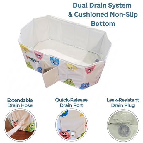 OhSoBig Collapsible Toddler Baby Bathtub - Foldable Portable Tub for Shower & Home, Non-Slip Base with Cushioned Bottom, Drain Plug, Space-Saving & Travel Bath Tub in Saudi Arabia
