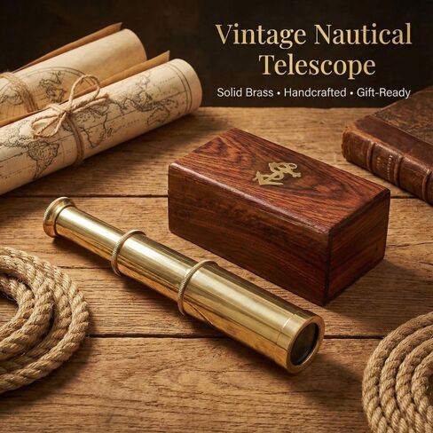 Spyglass للديكور العتيق، تلسكوب قرصان مع حقيبة جلدية، تلسكوب محمول لعشاق المغامرة، ديكور بحري أحادي العين للهدايا والمسافرين، 6 بوصات in Kuwait