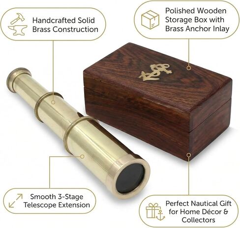 Spyglass للديكور العتيق، تلسكوب قرصان مع حقيبة جلدية، تلسكوب محمول لعشاق المغامرة، ديكور بحري أحادي العين للهدايا والمسافرين، 6 بوصات in Kuwait