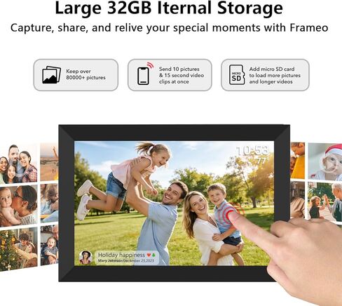 32GB FRAMEO 10.1 Inch Smart WiFi Digital Photo Frame 1280x800 IPS LCD Touch Screen, Auto-Rotate Portrait and Landscape, Built in 32GB Memory, Share Moments Instantly via Frameo App from Anywhere in Kuwait