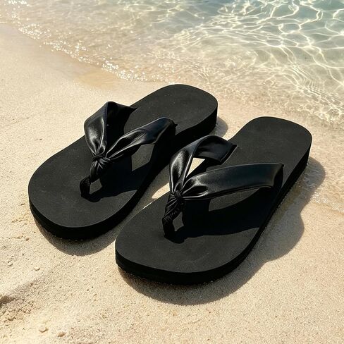 Flip Flops for Women, Arch Support Yoga Mat Comfortable Summer Beach Walking Sandals Cushion Flip Flops Slip On Indoor Outdoor, Black in Kuwait