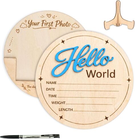 علامة إعلان الطفل، علامة Hello World Newborn، علامة إعلان خشبية مخصصة ثلاثية الأبعاد للطفل الجديد، دعامة صورة مخصصة للمستشفى، ديكور الحضانة للصبي أو الفتاة (القمر) in Kuwait