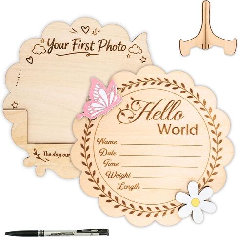 Baby Announcement Sign, Hello World Newborn Sign, 3D Personalized Wooden Announcement Sign for New Baby, Custom Name Photo Prop for Hospital, Nursery Decor for Boy or Girl (Moon) in Saudi Arabia