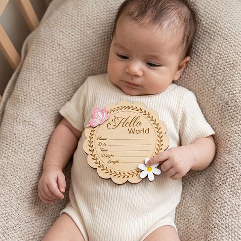 Baby Announcement Sign, Hello World Newborn Sign, 3D Personalized Wooden Announcement Sign for New Baby, Custom Name Photo Prop for Hospital, Nursery Decor for Boy or Girl (Moon) in Saudi Arabia