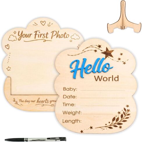 Baby Announcement Sign, Hello World Newborn Sign, 3D Personalized Wooden Announcement Sign for New Baby, Custom Name Photo Prop for Hospital, Nursery Decor for Boy or Girl (Moon) in Saudi Arabia