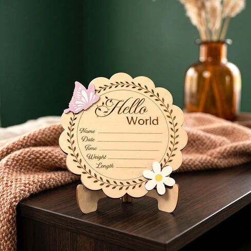 Baby Announcement Sign, Hello World Newborn Sign, 3D Personalized Wooden Announcement Sign for New Baby, Custom Name Photo Prop for Hospital, Nursery Decor for Boy or Girl (Moon) in Saudi Arabia