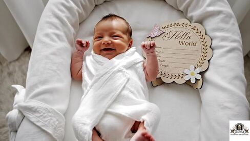 Baby Announcement Sign, Hello World Newborn Sign, 3D Personalized Wooden Announcement Sign for New Baby, Custom Name Photo Prop for Hospital, Nursery Decor for Boy or Girl (Moon) in Saudi Arabia