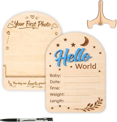 Baby Announcement Sign, Hello World Newborn Sign, 3D Personalized Wooden Announcement Sign for New Baby, Custom Name Photo Prop for Hospital, Nursery Decor for Boy or Girl (Moon) in Saudi Arabia