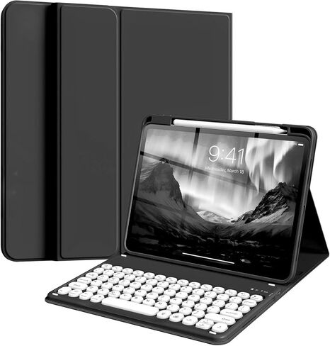 مفاتيح مستديرة حالة لوحة المفاتيح لأجهزة iPad Pro 11 بوصة M4 (الجيل الخامس) غطاء حامل الورقة الملونة اللطيفة مع حامل القلم العلوي/لوحة المفاتيح القابلة للفصل المغناطيسي ， الوردي in Saudi Arabia