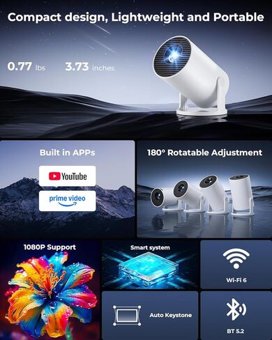 Mini Projector, Portable Projector with Wifi and Bluetooth, Built in Apps in Kuwait