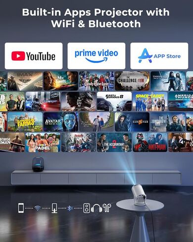Mini Projector, Portable Projector with Wifi and Bluetooth, Built in Apps in Kuwait