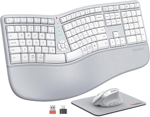 MEETION Ergonomic Keyboard and Mouse, Ergo Wireless Keyboard with Vertical Mouse, Split Curved Keyboard with Wrist Rest, Full Size Natural Typing, Windows/Mac/Computer/Laptop, Green in Kuwait