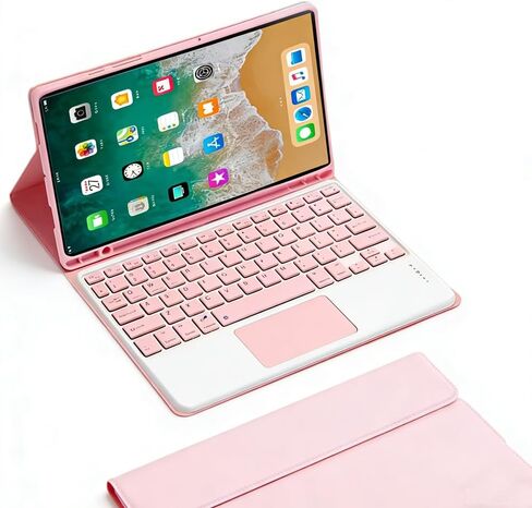 حافظة لوحة مفاتيح تعمل باللمس لجهاز iPad Air 11 بوصة M3 /M2/Air الجيل الخامس/ الرابع، غطاء نحيف مزود بإضاءة خلفية بـ 7 ألوان ولوحة مفاتيح بلوتوث قابلة للفصل مع حامل أقلام (أسود) in Kuwait