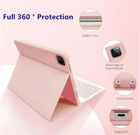 حافظة لوحة مفاتيح تعمل باللمس لجهاز iPad Air 11 بوصة M3 /M2/Air الجيل الخامس/ الرابع، غطاء نحيف مزود بإضاءة خلفية بـ 7 ألوان ولوحة مفاتيح بلوتوث قابلة للفصل مع حامل أقلام (أسود) in Kuwait