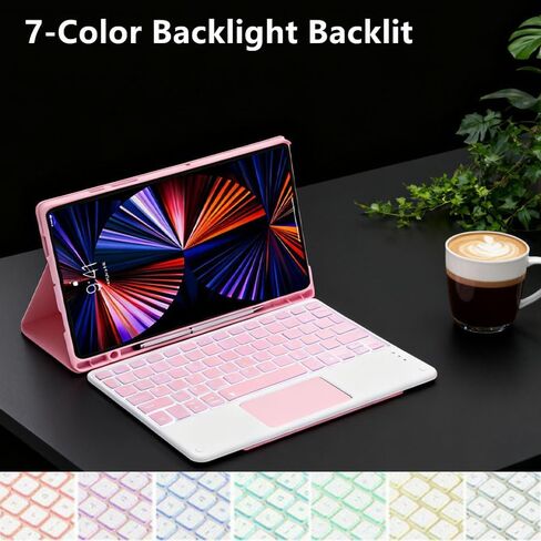حافظة لوحة مفاتيح تعمل باللمس لجهاز iPad Air 11 بوصة M3 /M2/Air الجيل الخامس/ الرابع، غطاء نحيف مزود بإضاءة خلفية بـ 7 ألوان ولوحة مفاتيح بلوتوث قابلة للفصل مع حامل أقلام (أسود) in Kuwait