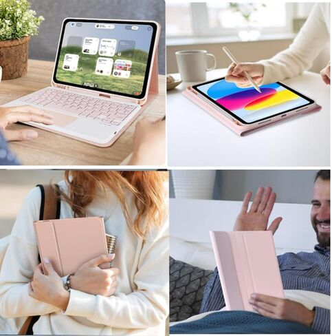 حافظة لوحة مفاتيح تعمل باللمس لجهاز iPad Air 11 بوصة M3 /M2/Air الجيل الخامس/ الرابع، غطاء نحيف مزود بإضاءة خلفية بـ 7 ألوان ولوحة مفاتيح بلوتوث قابلة للفصل مع حامل أقلام (أسود) in Kuwait