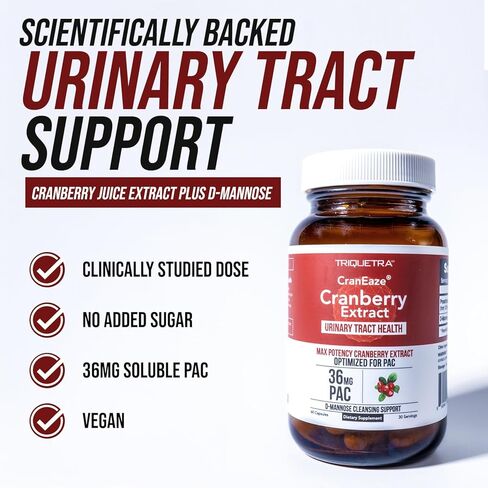 CranEaze®: Cranberry Juice Extract Plus D-Mannose – 36 mg PAC, 100% Soluble PAC - Supports Urinary Tract Health – Most Effective Cranberry Pills for Women, UTI Cranberry Supplement - 60 Capsules in Saudi Arabia