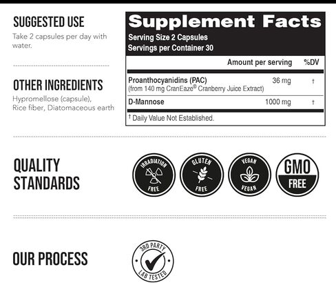 CranEaze®: Cranberry Juice Extract Plus D-Mannose – 36 mg PAC, 100% Soluble PAC - Supports Urinary Tract Health – Most Effective Cranberry Pills for Women, UTI Cranberry Supplement - 60 Capsules in Saudi Arabia