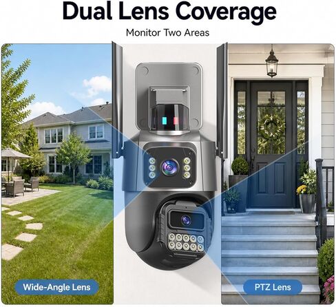 Outdoor Camera, Plug-in Security Camera Outdoor, Dual Lens PTZ 6MP, 6X Digital Zoom, Auto Tracking, Color Night Vision, 5G/2.4G Dual-Band WiFi, 2-Way Audio, IP66 Waterproof in Kuwait