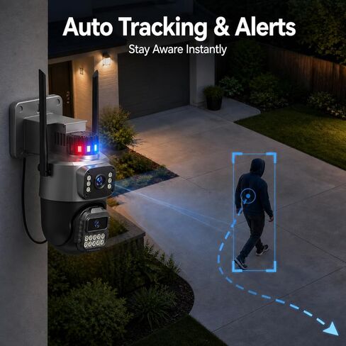 Outdoor Camera, Plug-in Security Camera Outdoor, Dual Lens PTZ 6MP, 6X Digital Zoom, Auto Tracking, Color Night Vision, 5G/2.4G Dual-Band WiFi, 2-Way Audio, IP66 Waterproof in Kuwait